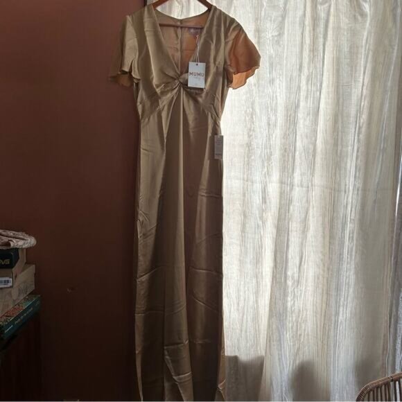 Show Me Your Mumu Rome Twist Gown True Gold Luxe Satin Maxi Dress‎ NWT Size XS - Picture 2 of 8